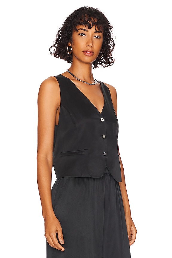 view 2 of 4 GILET WASHABLE SILK BUTTON FRONT in Immersed Black