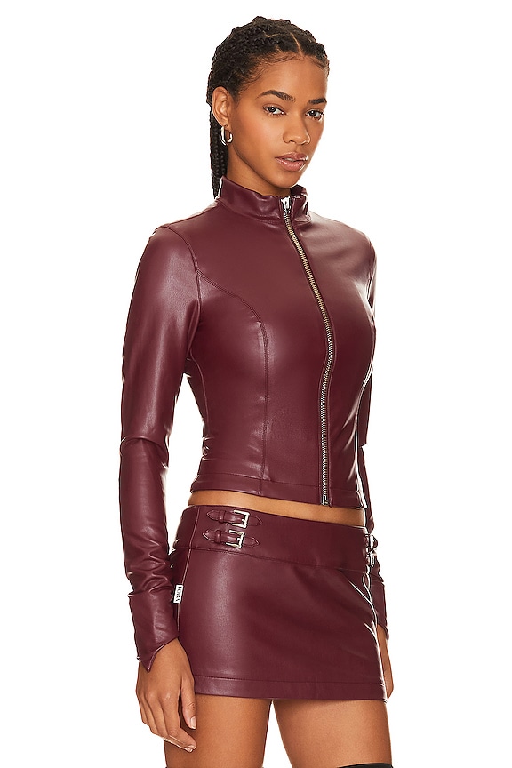 view 2 of 4 Adriana Faux Leather Jacket in Burgundy