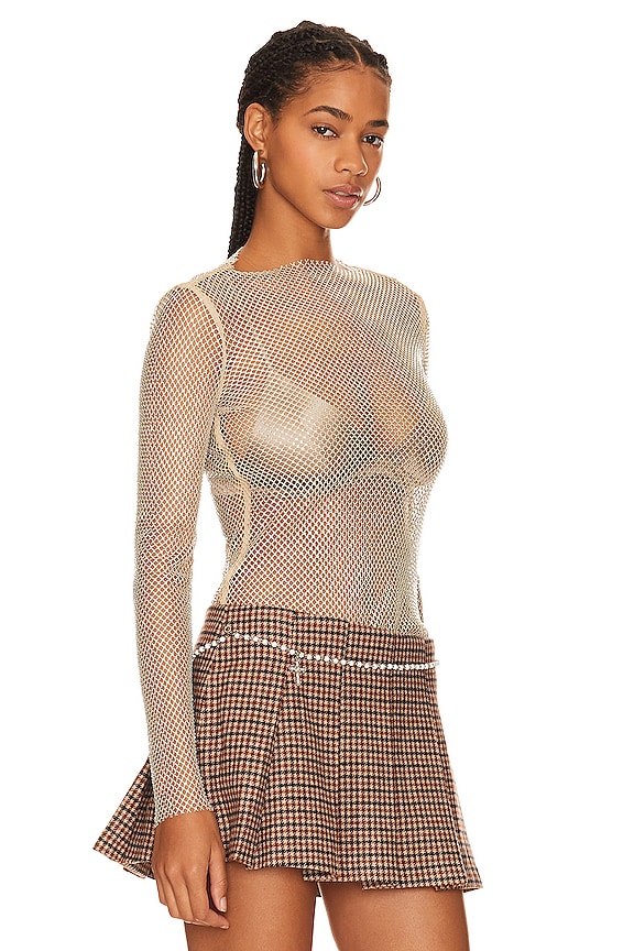 view 2 of 5 Delfina Crystal Net Top in Beige