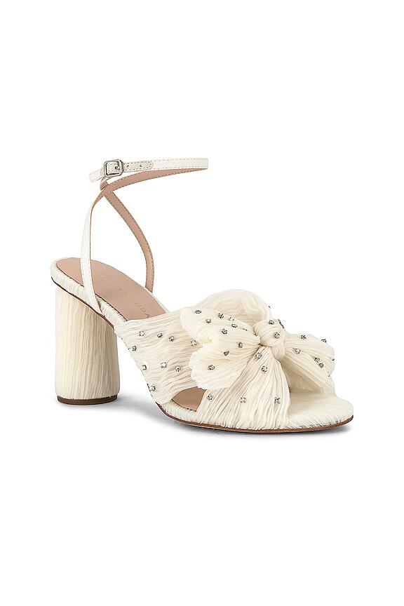 view 2 of 5 Camellia Pleated Knot Heeled Sandal in Pearl & Rhinestones