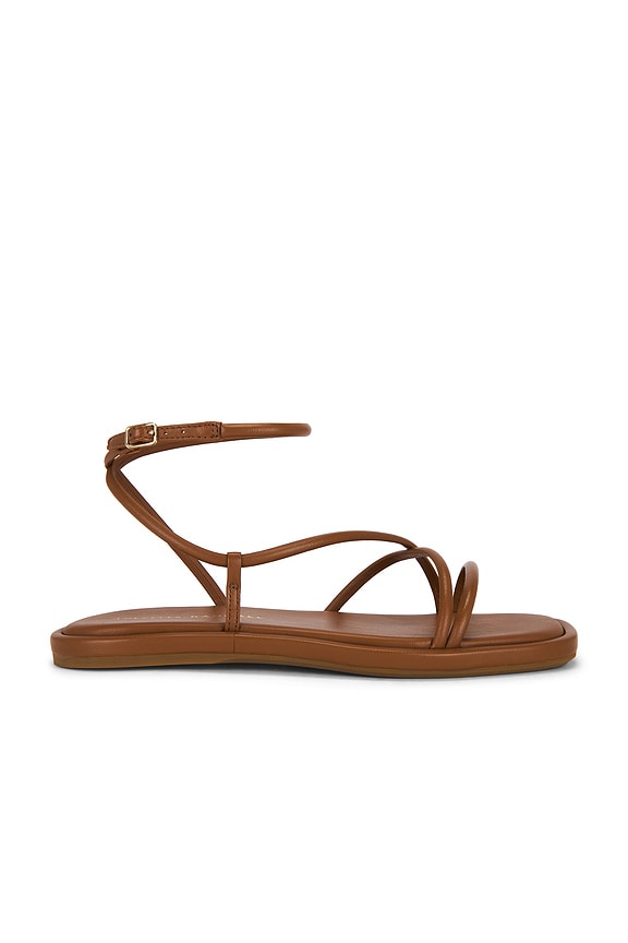 view 1 of 5 Noor Strappy Ankle Wrap Flat Sandal in Timber Nappa