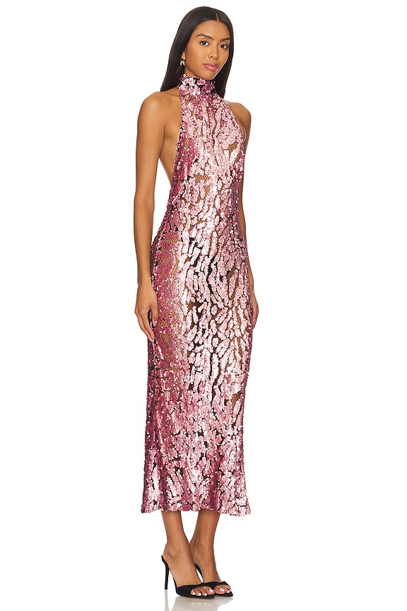 view 2 of 4 VESTIDO CON ESPALDA ABIERTA Y CUELLO HALTER CON LENTEJUELAS in Mauve