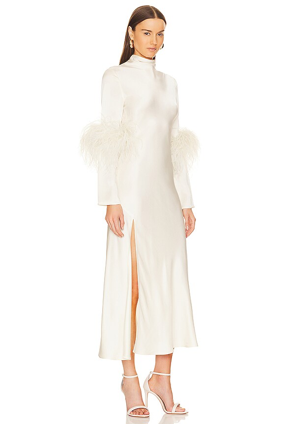 view 2 of 3 Doubleface Satin Draped Neck Bias Dress W Ostrich in Cream