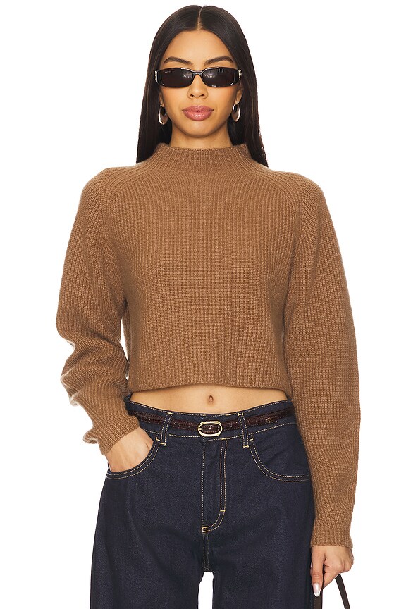 view 1 of 4 Airy Cashmere Cropped Sweater in Camel