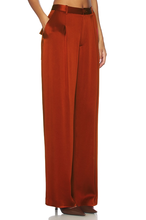 view 2 of 6 Satin Relaxed Pleated Pant in Rust