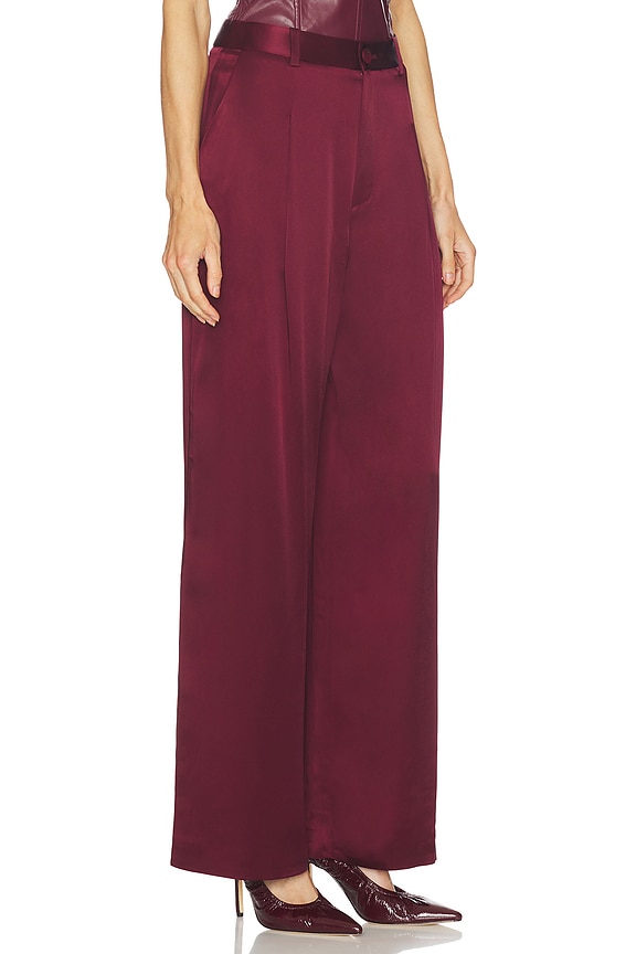 view 2 of 6 Satin Pleated Wide Leg in Crimson