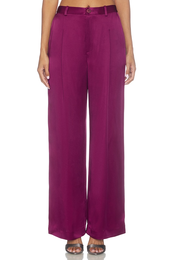 view 2 of 7 PANTALÓN SATIN RELAXED PLEATED in Berry