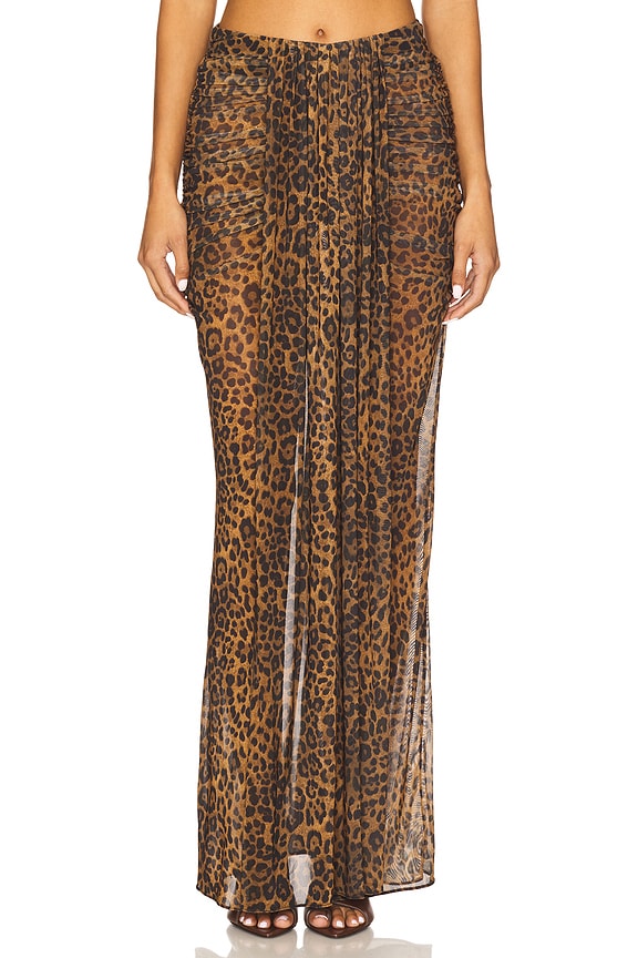 view 2 of 7 Printed Mesh Draped Skirt in Leopard