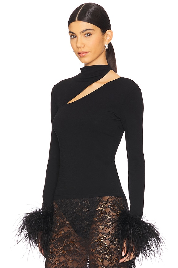 view 2 of 4 깃털이 달린 비대칭 탑 in Black