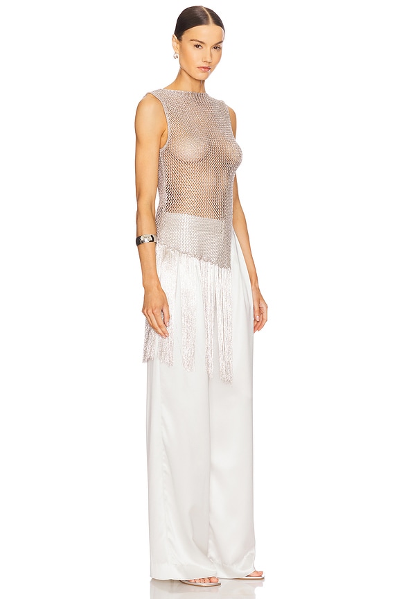 view 2 of 5 Metallic Netting Fringe Asymmetric Top in Silver