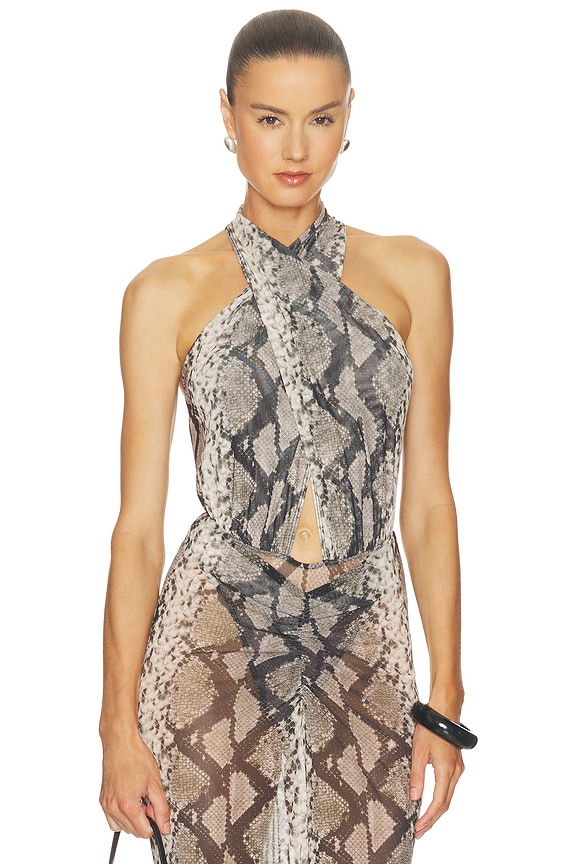 view 1 of 5 x REVOLVE Printed Mesh Cross Bodysuit in Python Print