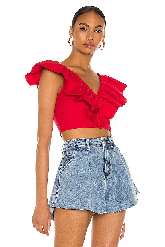 view 2 of 4 Ruffles Crop Top in Red