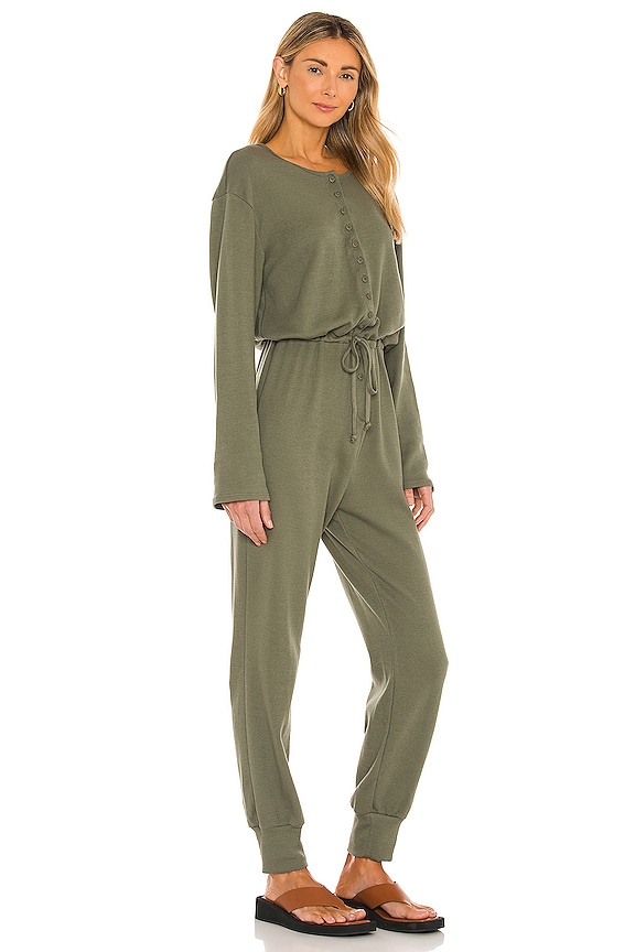 view 2 of 3 Long Sleeve Henley Jumpsuit in Army Green