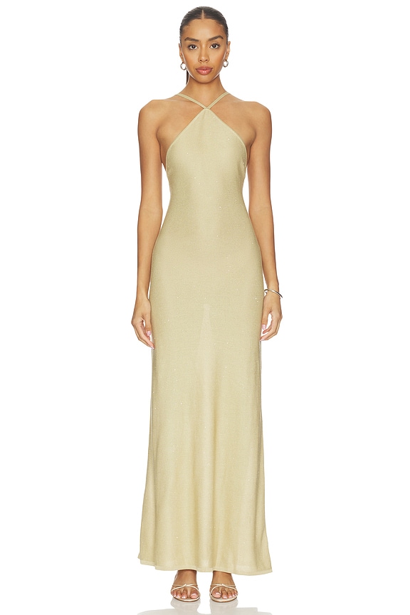 view 1 of 4 Tatyana Halter Sequin Maxi Dress in Light Sage