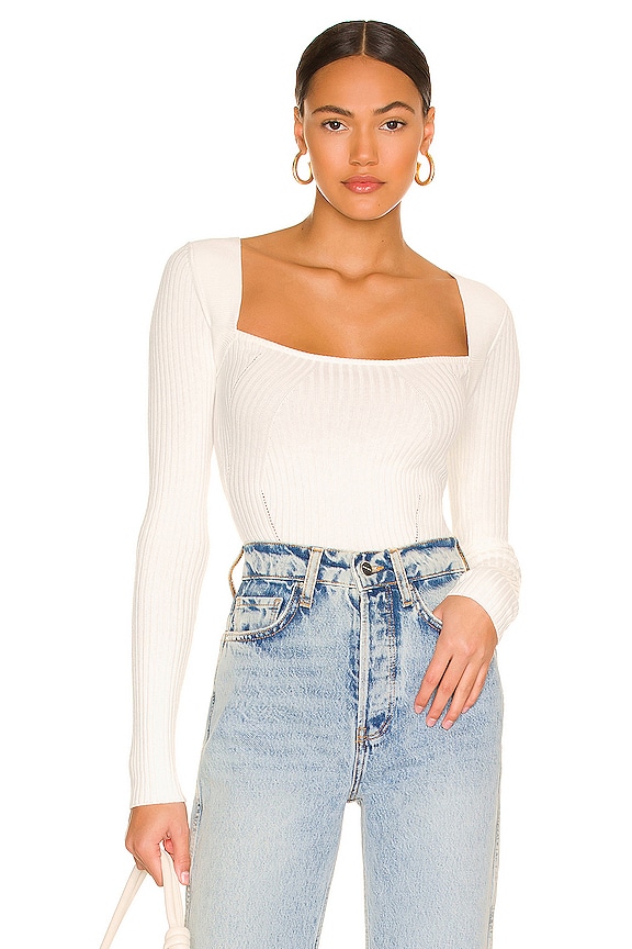 Lovers and Friends Tie Back Fitted Rib Sweater in White | REVOLVE