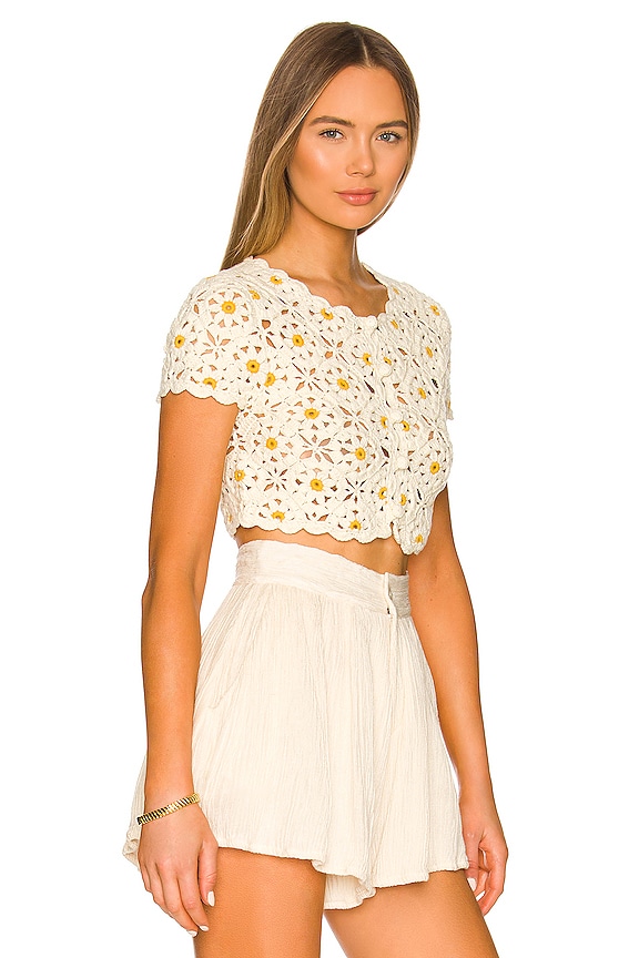 view 2 of 4 Delilah Wildflower Crochet Cardi in White & Yellow