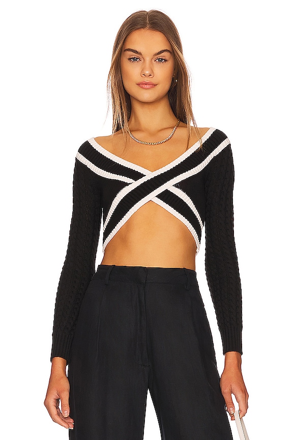 Lovers and Friends Teagan Cropped Sweater in Black & White | REVOLVE
