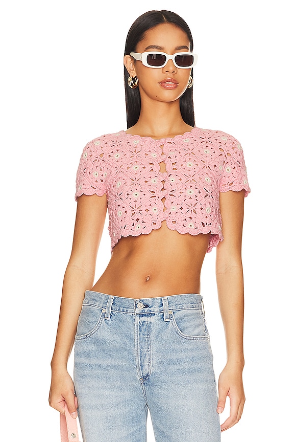 view 1 of 4 Delilah Wildflower Crochet Cardi in Light Pink & Ivory