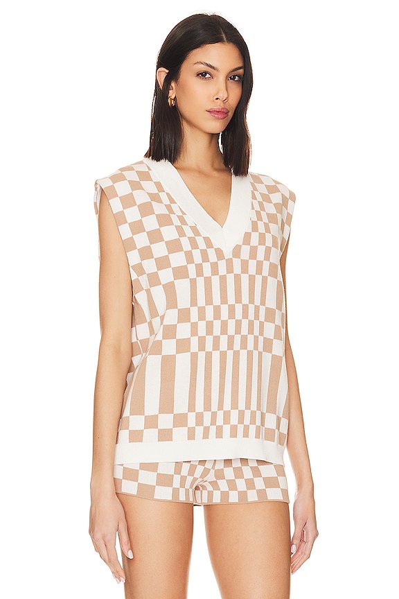view 2 of 4 Carice Checkered Vest in Nude & White