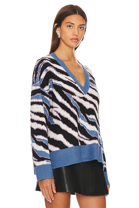 view 2 of 4 Abstract V Neck Sweater in Blue Multi Stripe