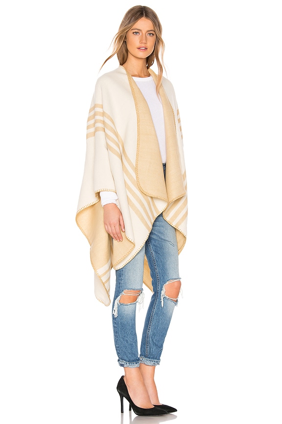view 2 of 3 Poncho With Stripe Detail in Cream & Taupe
