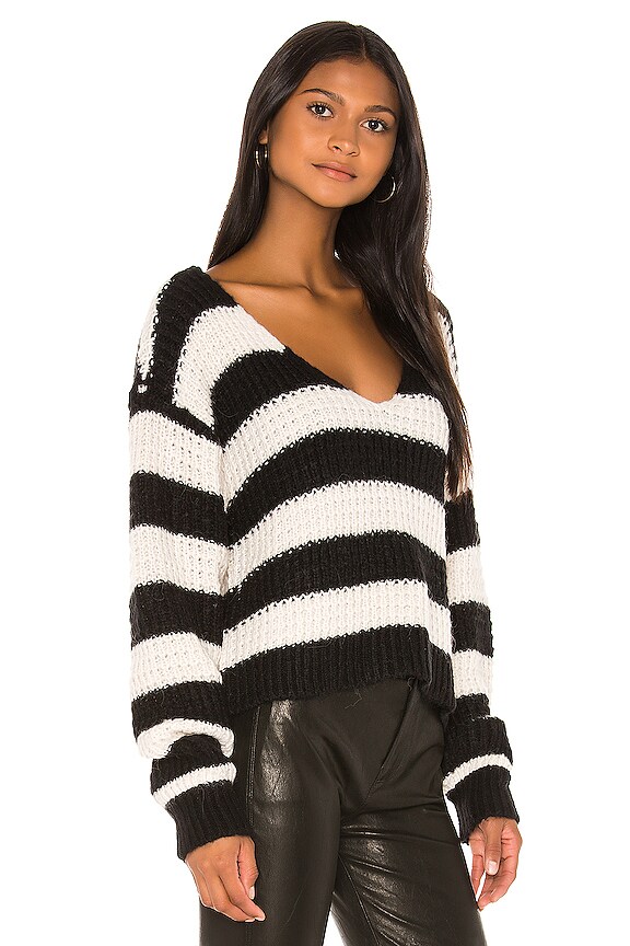view 2 of 4 Collins V Neck Sweater in Black & White Stripe
