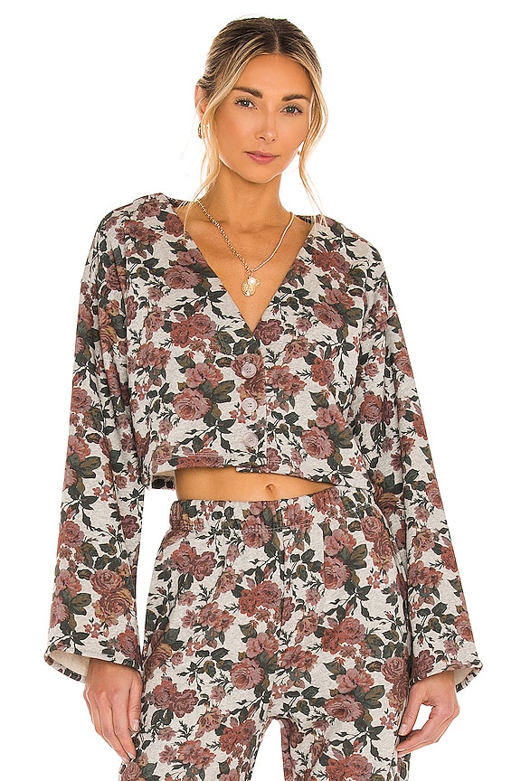 view 1 of 4 Button Front Sweatshirt in Red Victorian Floral