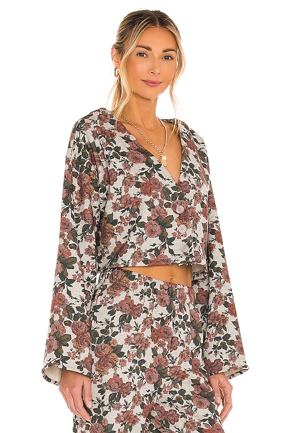 view 2 of 4 Button Front Sweatshirt in Red Victorian Floral