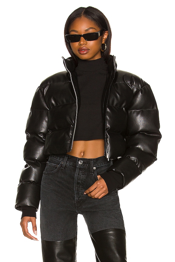Lovers and Friends Brady Faux Leather Puffer in Black | REVOLVE