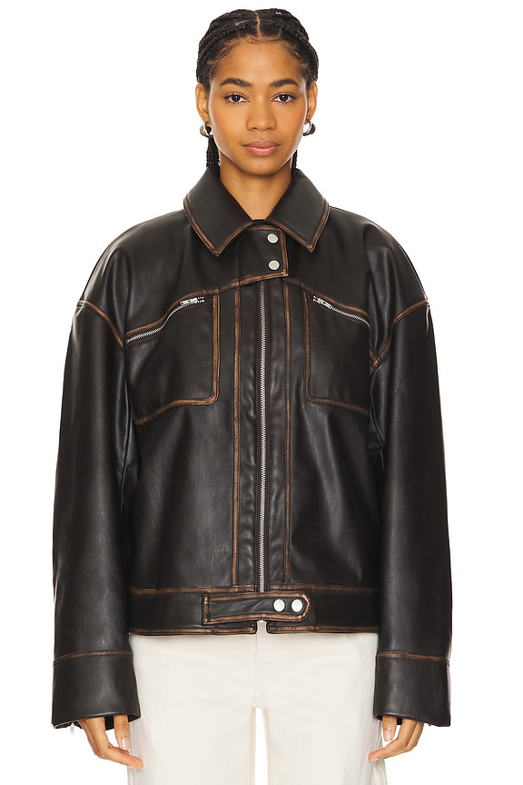 view 2 of 5 BRINLEY FAUX LEATHER 자켓 in Brown