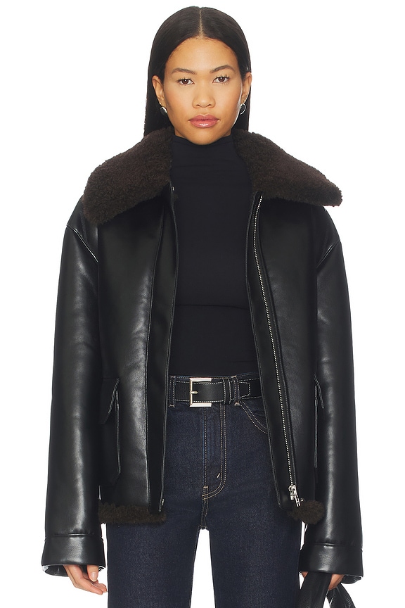 view 2 of 5 Irving Faux Leather Jacket in Black & Dark Brown