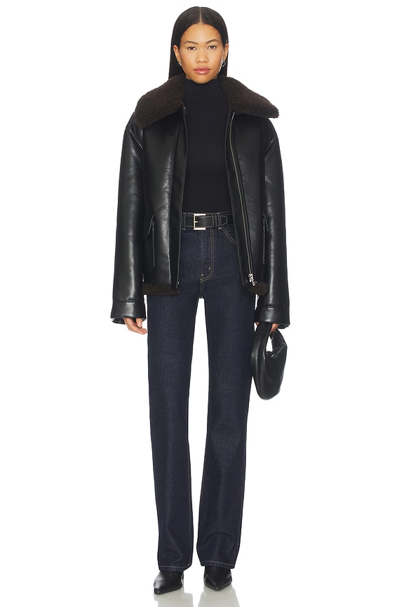 Lovers and Friends Irving Faux Leather Jacket in Black & Dark