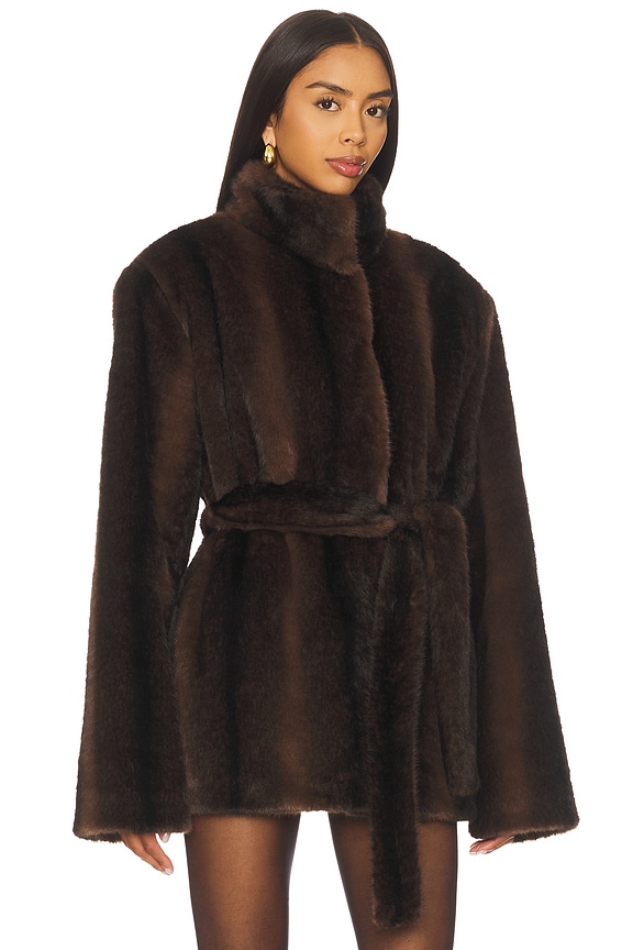 view 2 of 4 x Christina Elezaj Andrea Faux Fur Jacket in Dark Brown