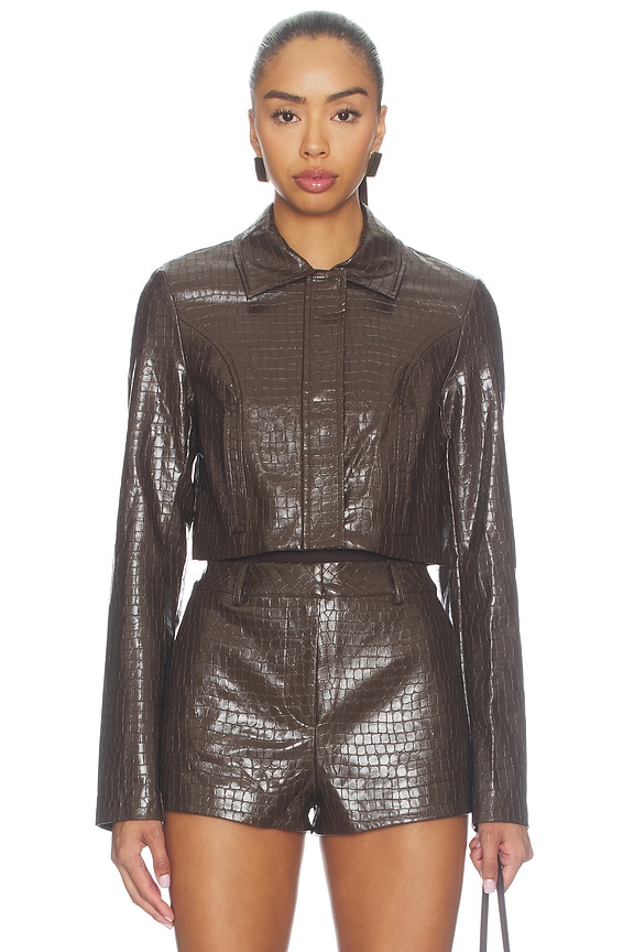 view 2 of 5 Arden Faux Croc Jacket in Dark Brown