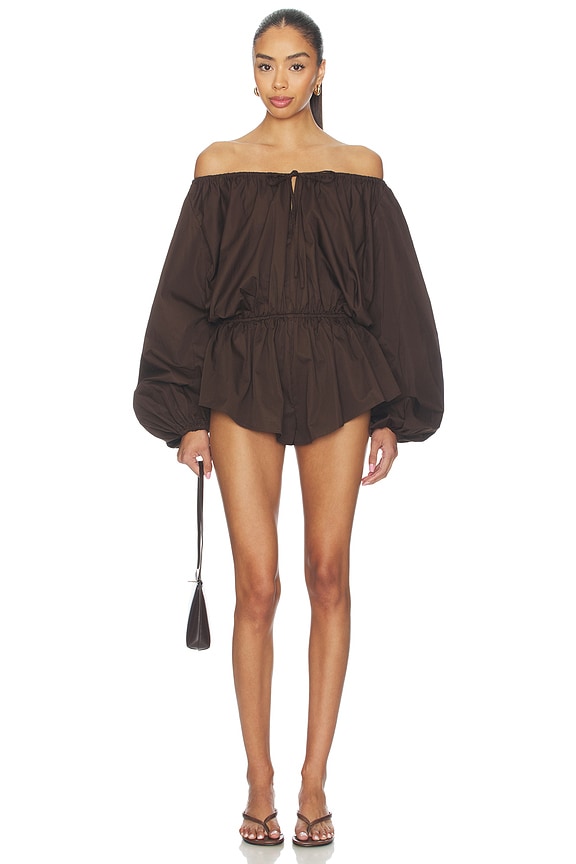 view 1 of 4 Ofelia Romper in Chocolate Brown