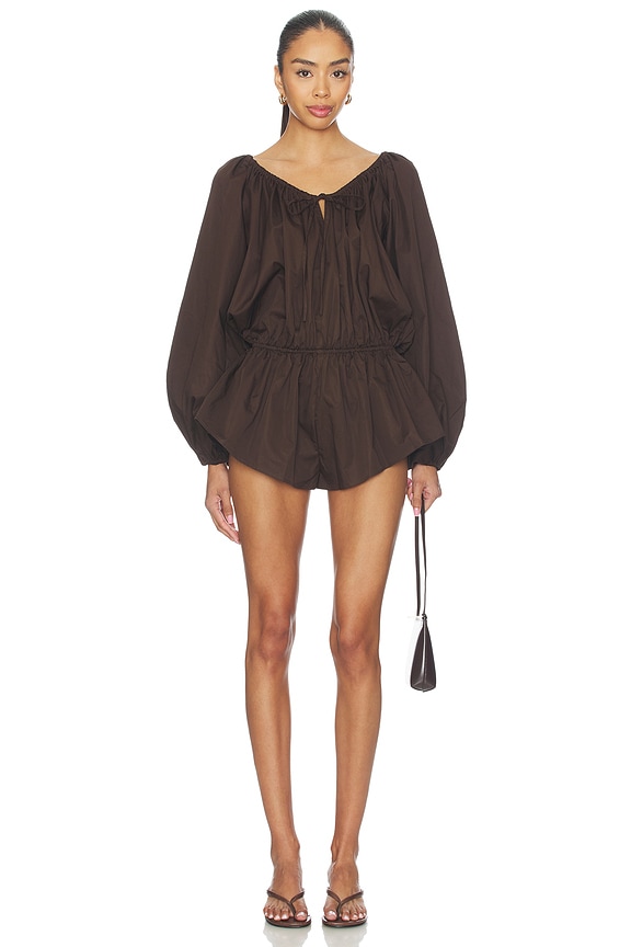 view 2 of 4 Ofelia Romper in Chocolate Brown
