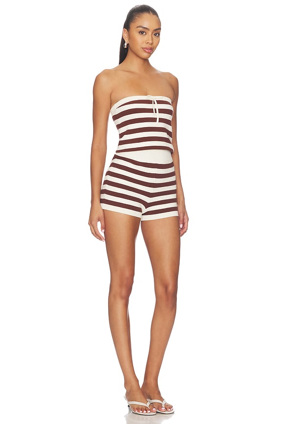 view 2 of 3 Pamelah Stripe Romper in Brown & Ivory