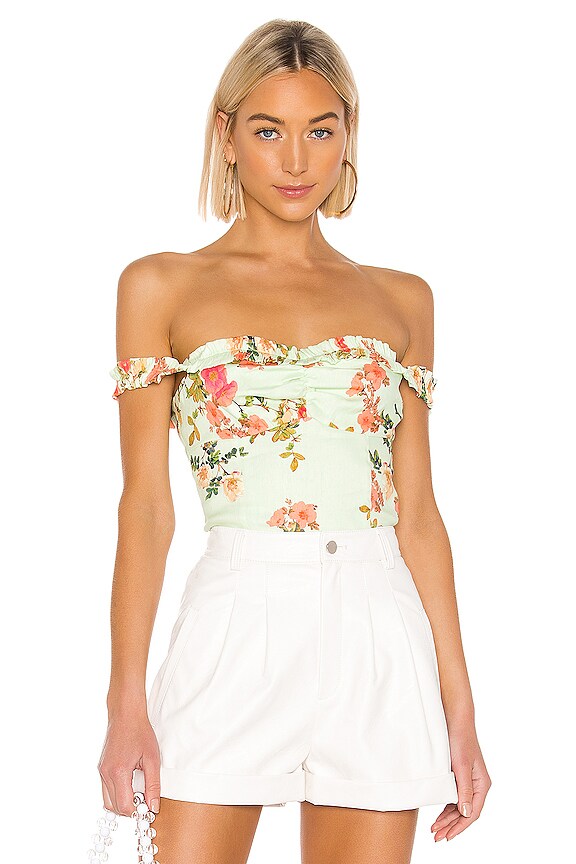 Lovers and Friends Laney Top in Sage Floral REVOLVE