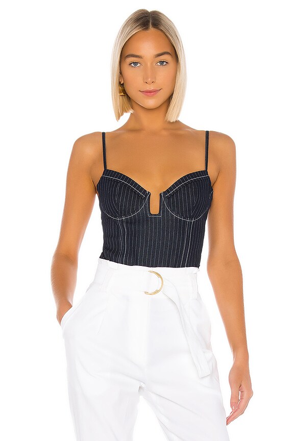 view 1 of 5 Jagger Bodysuit in Pinstripe Denim Blue