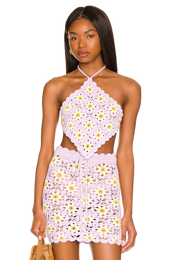view 1 of 4 Delilah Wildflower Crochet Top in Purple & Yellow