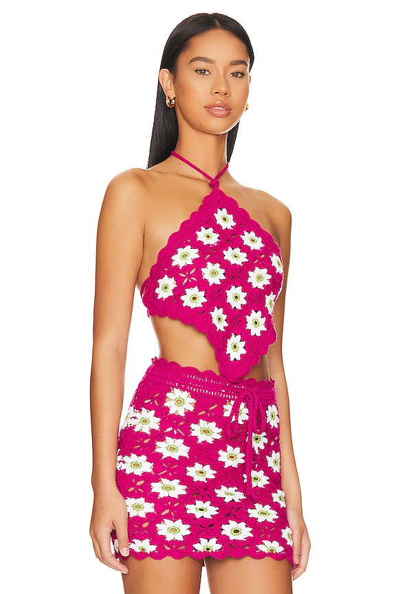 view 2 of 4 Delilah Wildflower Crochet Top in Hot Pink & Lime
