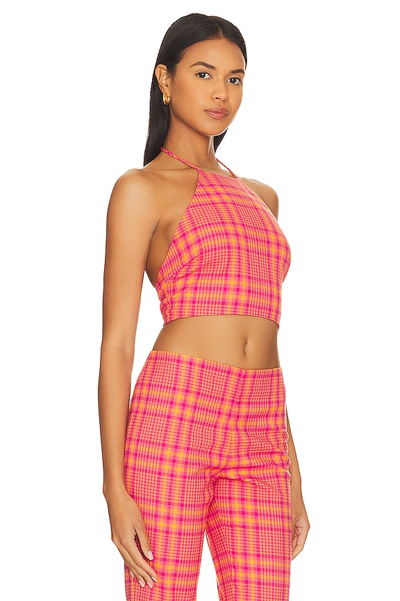 view 2 of 4 TOP CORTO RODEO in Pink & Orange Plaid