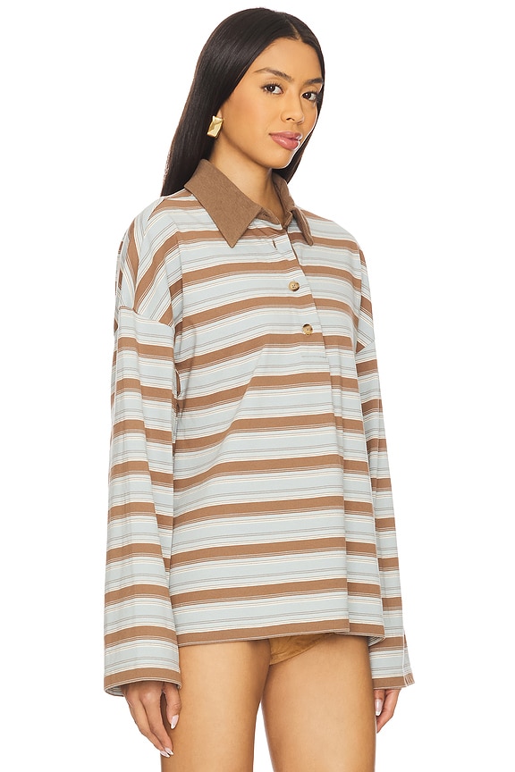 view 2 of 4 Rowan Rugby Top in Blue & Brown Stripe