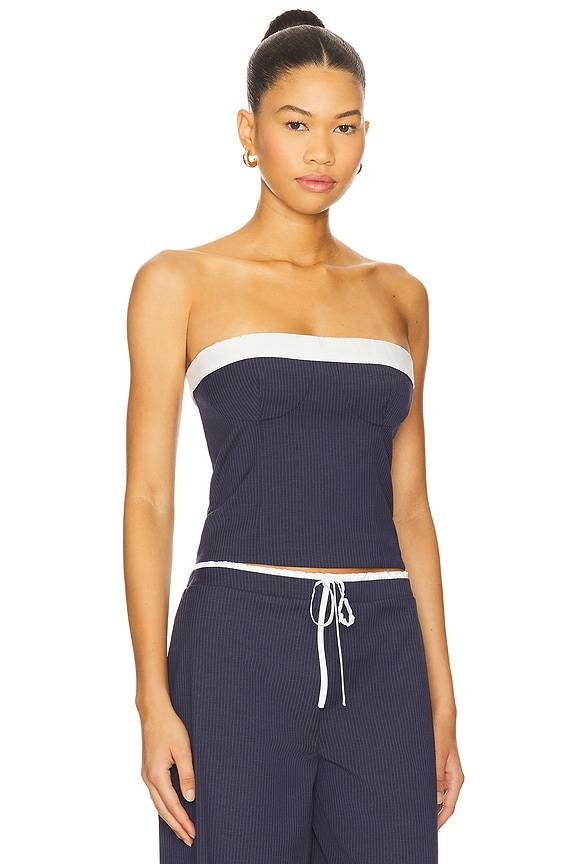 view 2 of 5 Ashley Top in Navy & Grey Pinstripe