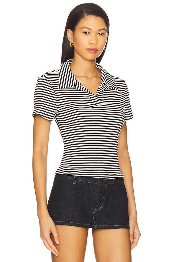 view 2 of 5 Adrian Polo Top in Black & White Stripe