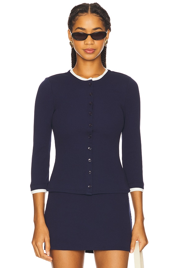 view 2 of 5 Stella Cardigan in Navy & White