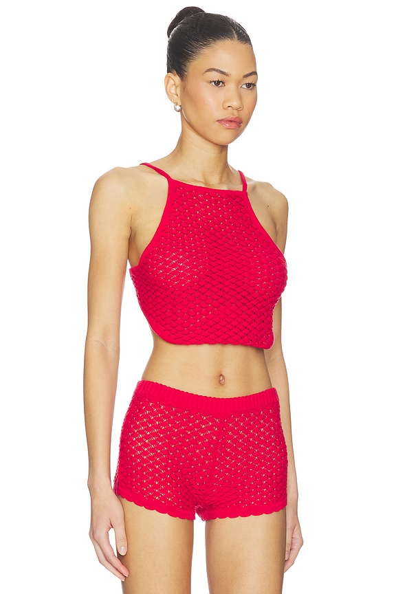 view 2 of 4 Daniella Pointelle Tie-Back Tank in Red
