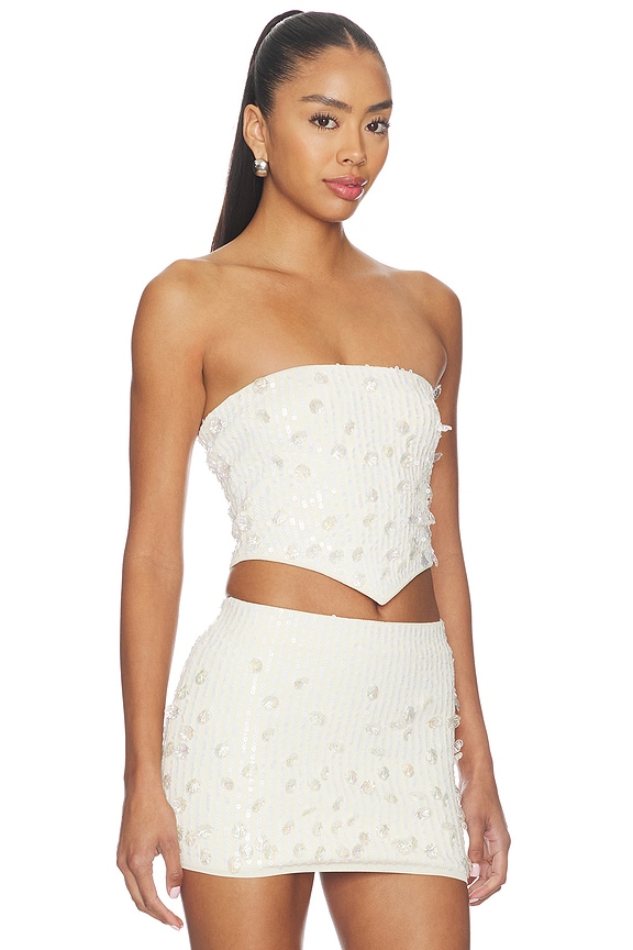 view 2 of 5 Reiley Shell Embroidered Top in Cream & Iridescent Sequin