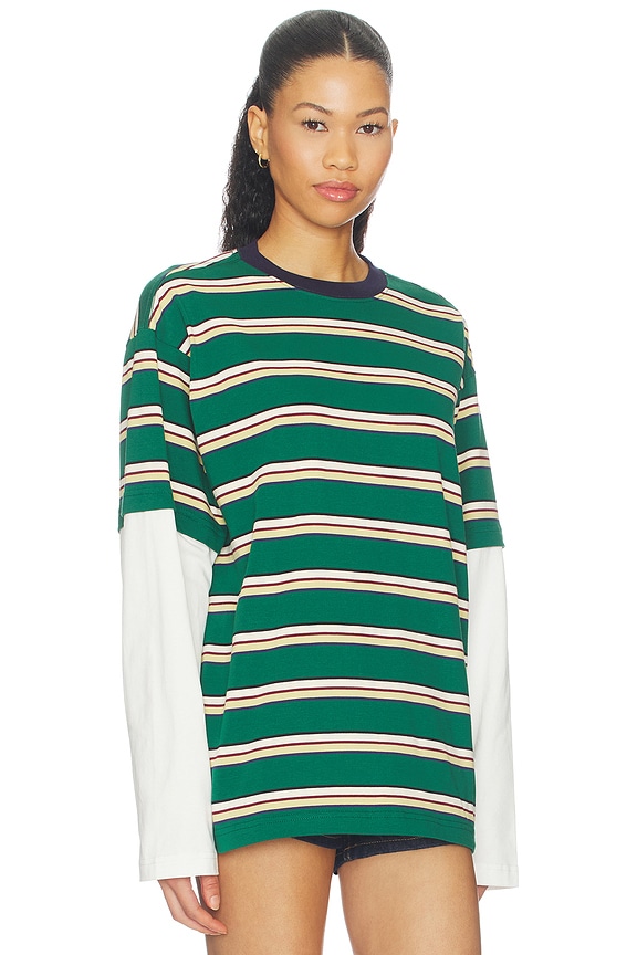 view 2 of 4 Dana Layered Tee in Green Stripe