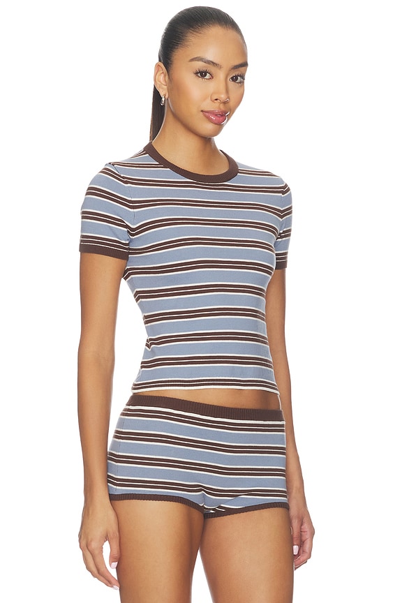 view 2 of 5 Haize Stripe Short Sleeve Tee in Blue & Brown Stripe